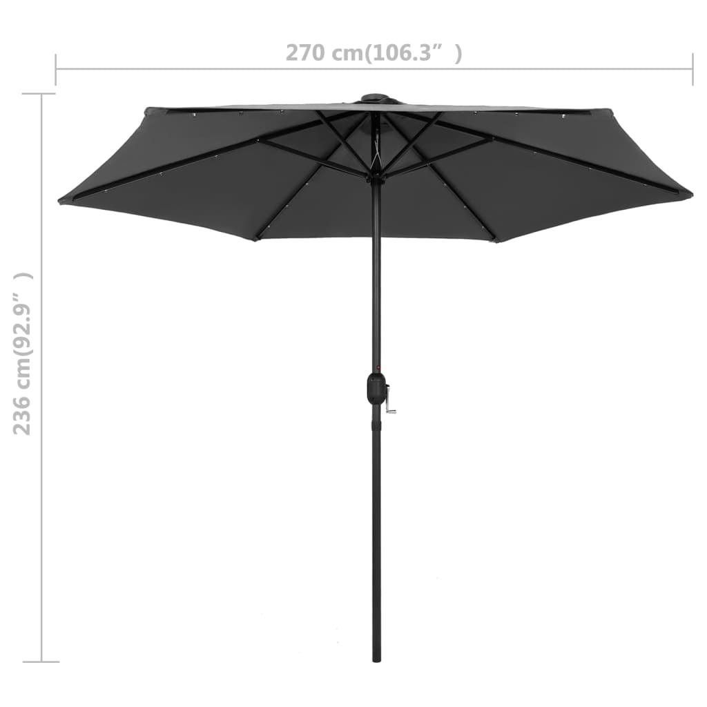 Ombrellone con Luci a LED e Palo in Alluminio 270 cm Antracite - homemem39