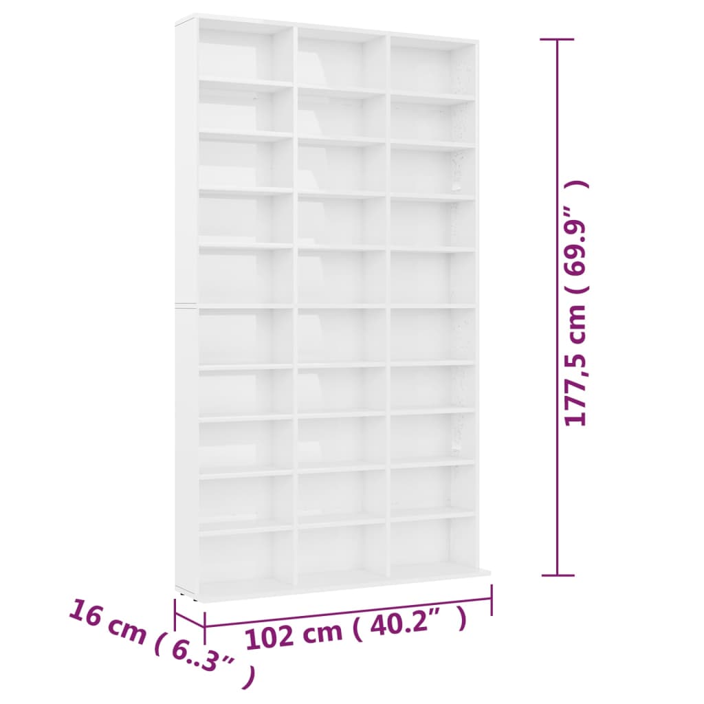Mobile Porta TV Bianco Lucido 102x16x177,5 cm Legno Multistrato