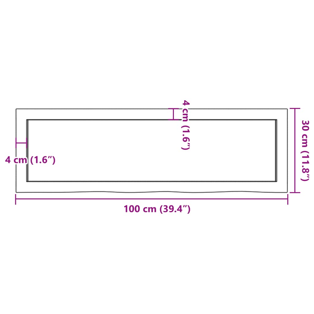 Dunkelbraunes Regal 100x30x(2-4) cm, behandelte massive Eiche
