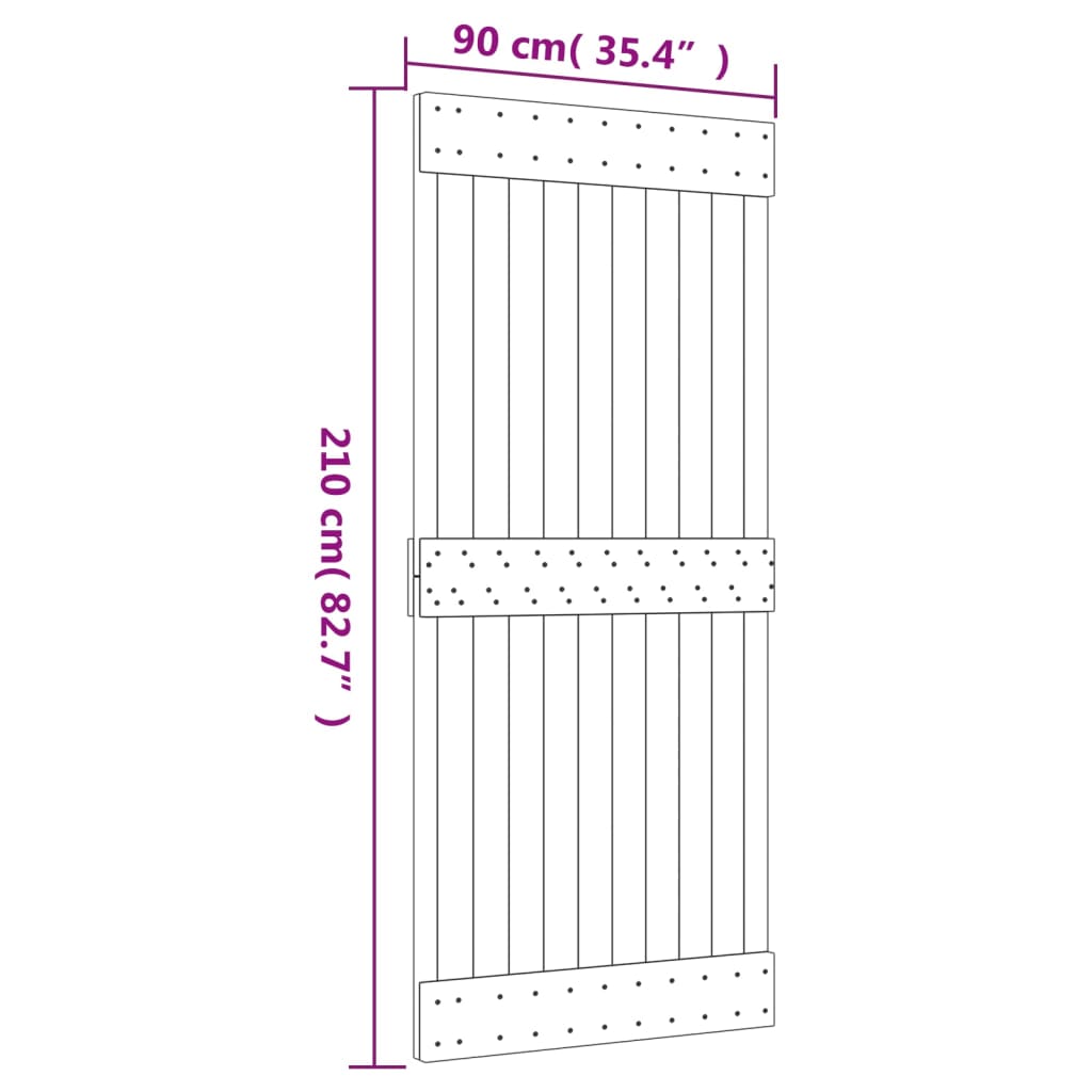 Porta Scorrevole con Set Hardware 90x210 cm Legno Massello Pino - homemem39