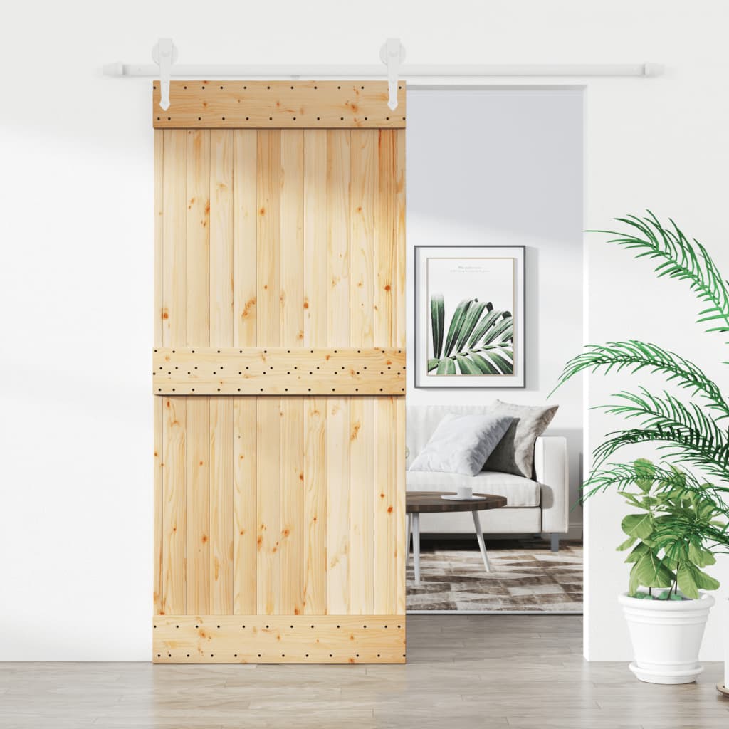 Porta Scorrevole con Set Hardware 90x210 cm Legno Massello Pino - homemem39