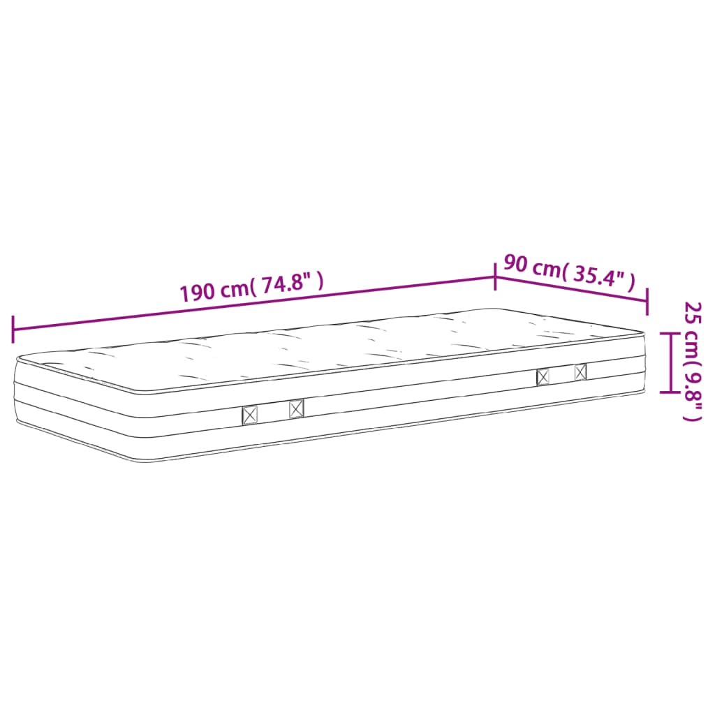 Materasso Molle Insacchettate Medio Rigido 90x190cm Single Size - homemem39