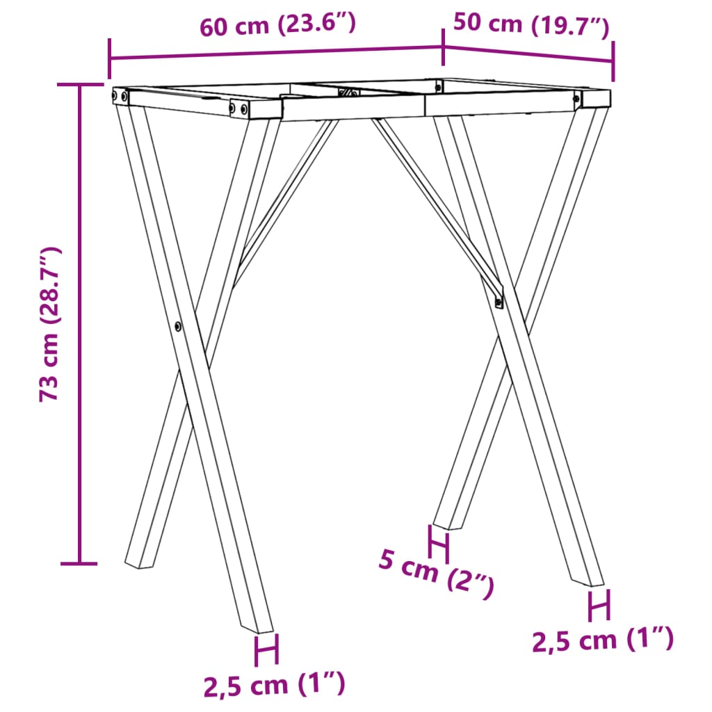 X-Bein-Gestell für Esstisch 60x50x73 cm aus Gusseisen