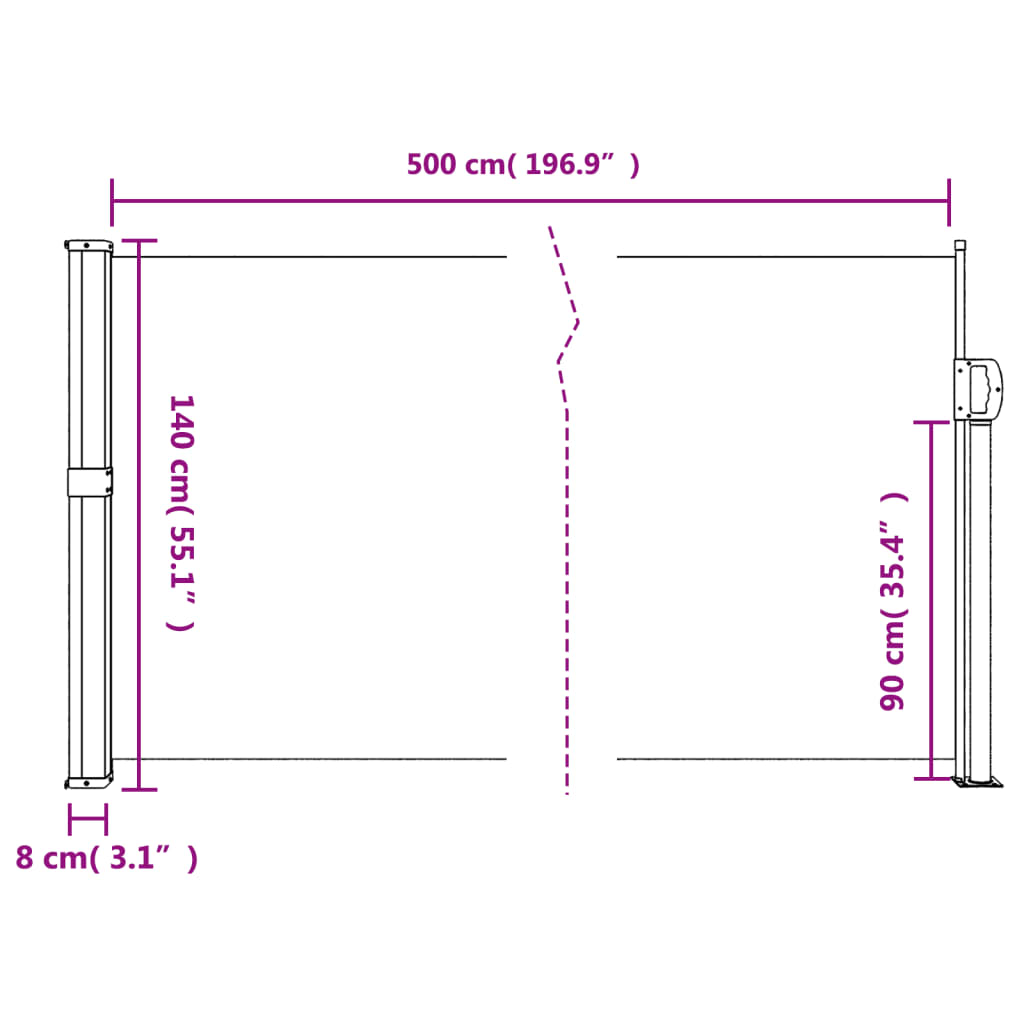 Tenda da Sole Laterale Retrattile Bianco 140x500 cm - homemem39