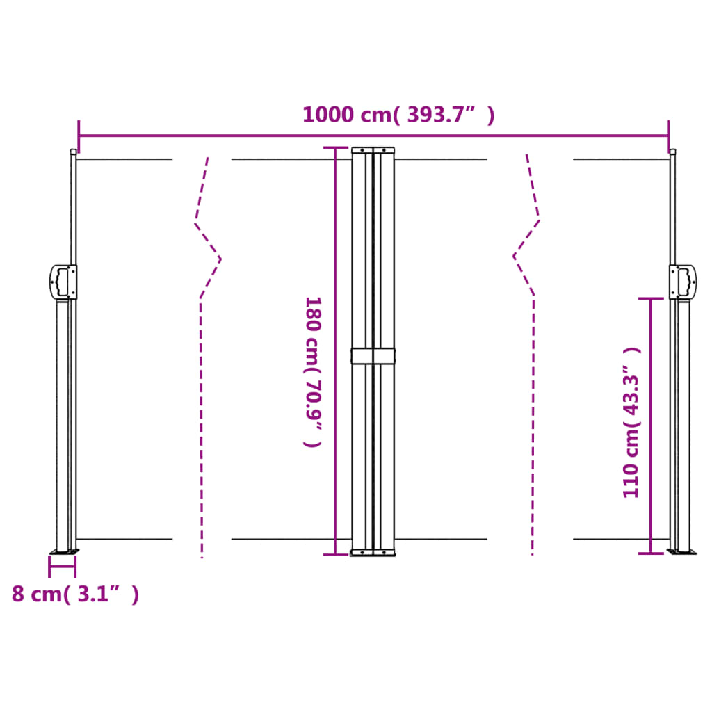 Tenda da Sole Laterale Retrattile Rossa 180x1000 cm - homemem39