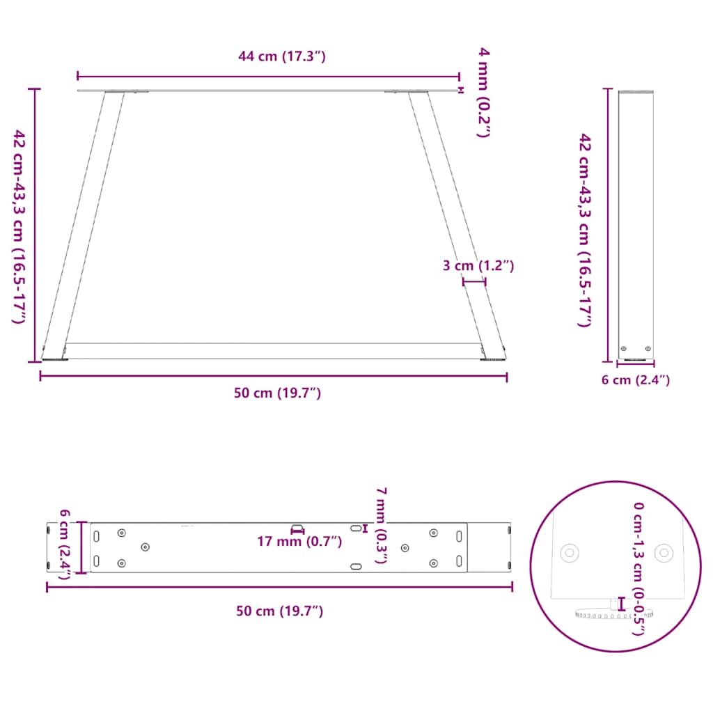 Gambe Tavolo Pranzo a V 2 pz Antracite 50x(42-43,3)cm Acciaio - homemem39