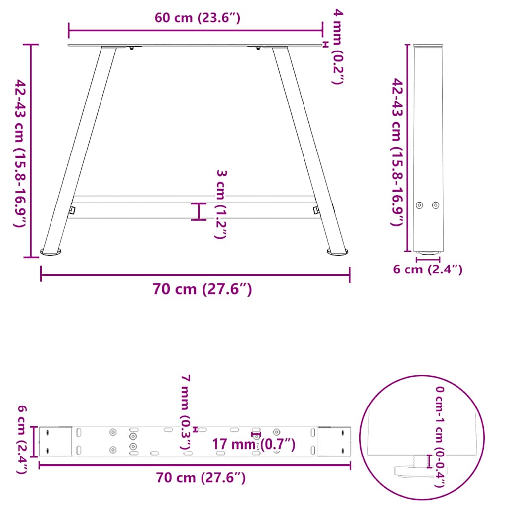 Gambe Tavolino da Caffè a A 2 pz 70x(42-43) cm Acciaio