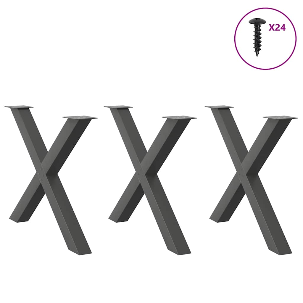 Gambe Tavolo Pranzo a X 3 pz Antracite 90x(72-73) cm Acciaio - homemem39