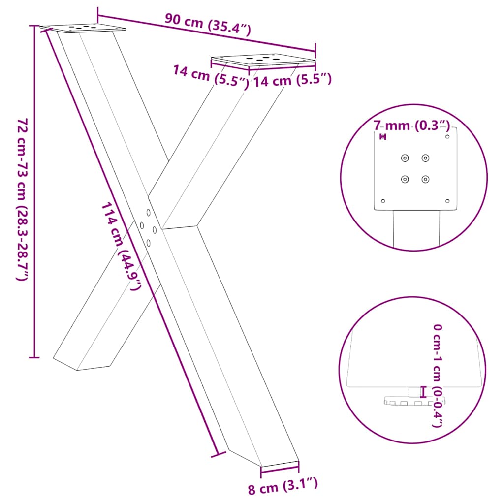 Gambe Tavolo Pranzo a X 3 pz Antracite 90x(72-73) cm Acciaio - homemem39