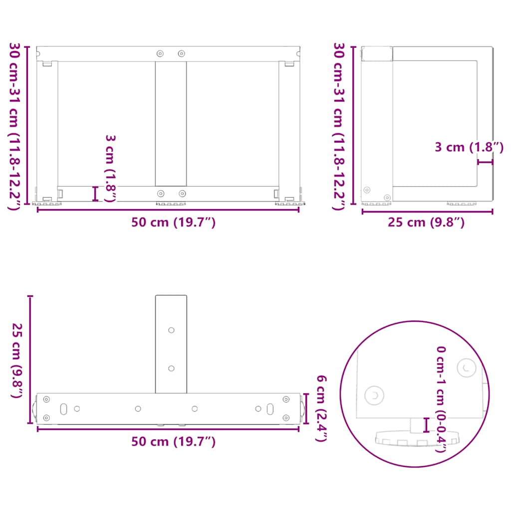 Gambe Tavolino da Caffè a T 2 pz Bianco 50x25x(30-31)cm Acciaio - homemem39