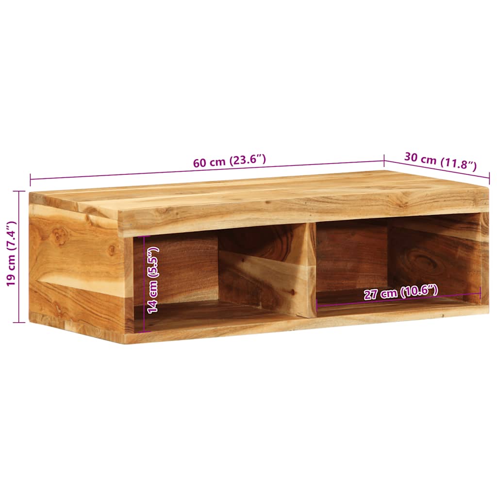 Mobile TV a Parete 60x30x19 cm in Legno Massello di Acacia