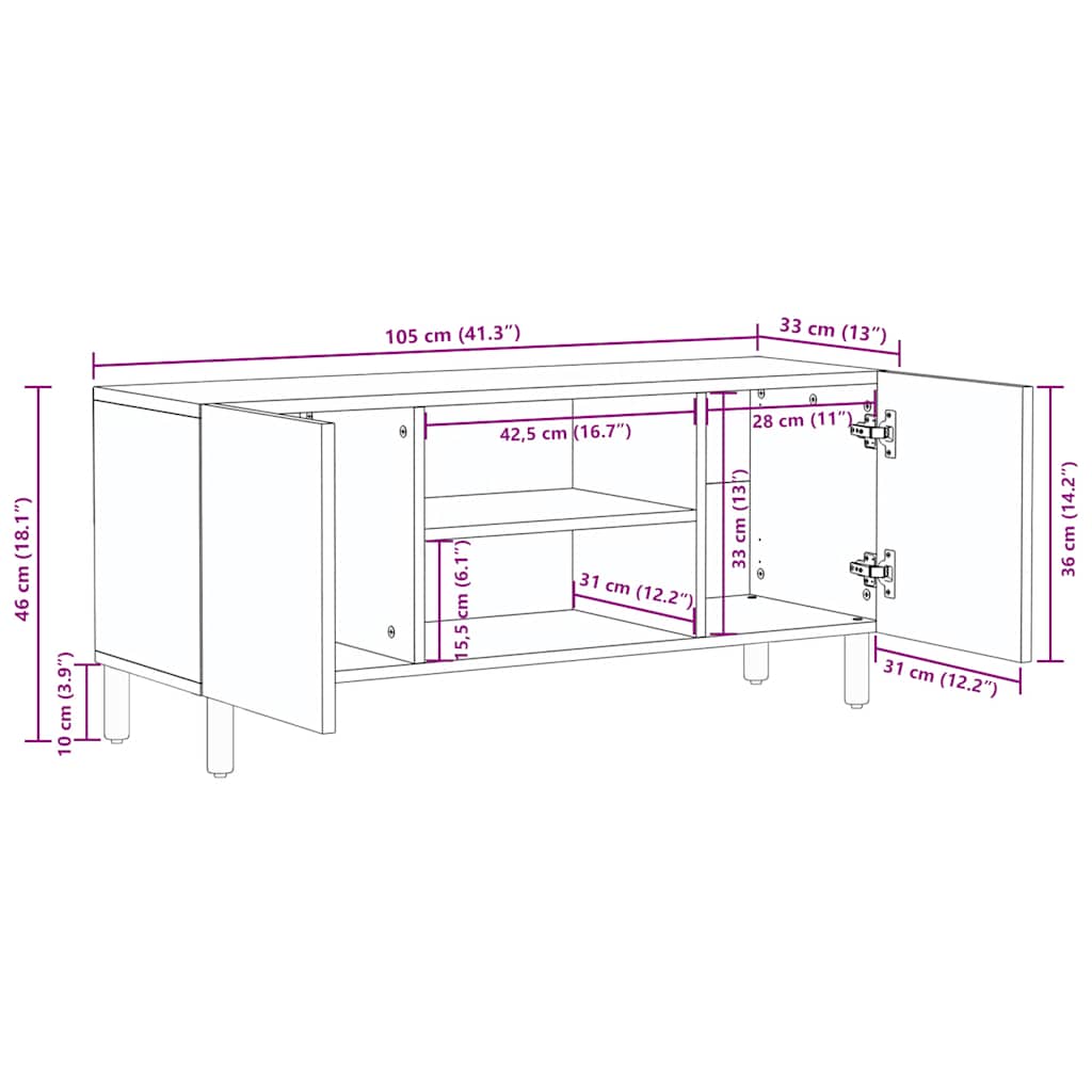 Mobile Porta TV 105x33x46 cm in Legno Massello di Acacia
