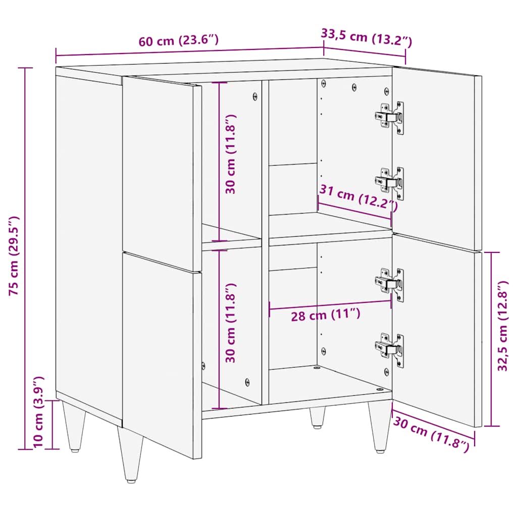 Credenza 60x33,5x75 cm in Legno Massello di Mango