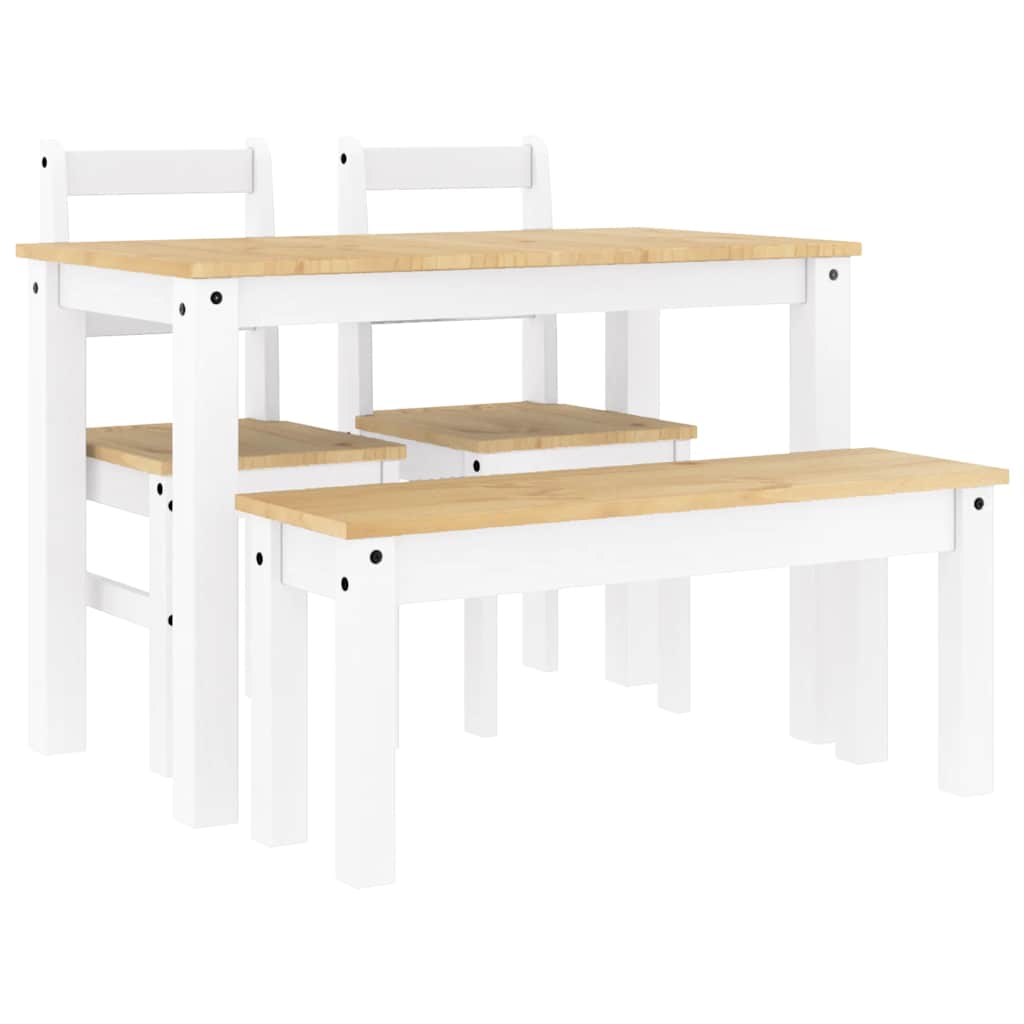 Set da Pranzo 4 pz Panama Bianco in Legno Massello di Pino - homemem39