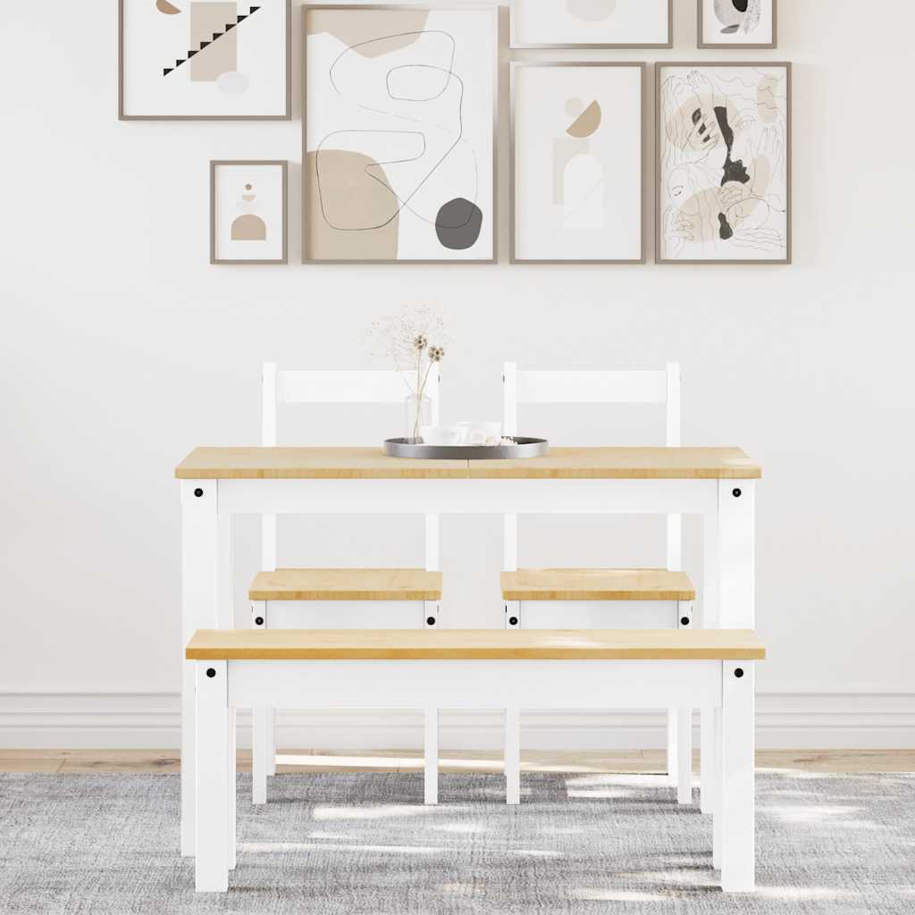 Set da Pranzo 4 pz Panama Bianco in Legno Massello di Pino - homemem39