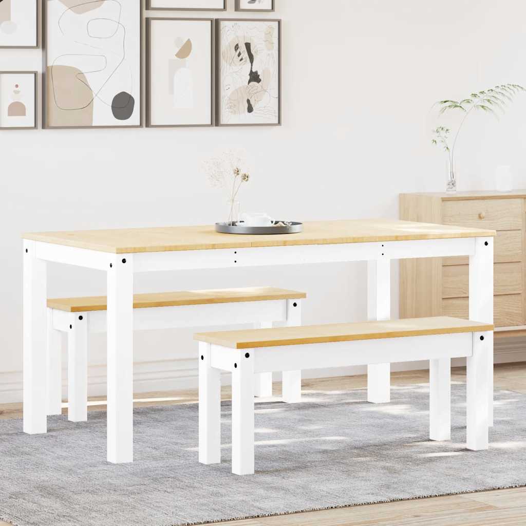 Set da Pranzo 3 pz Panama Bianco in Legno Massello di Pino - homemem39