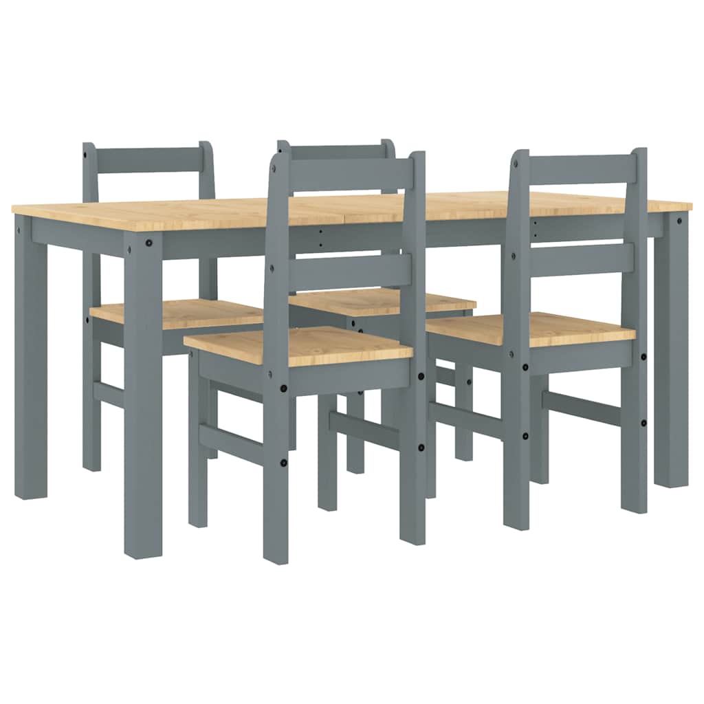 Set da Pranzo 5 pz Panama Grigio in Legno Massello di Pino - homemem39