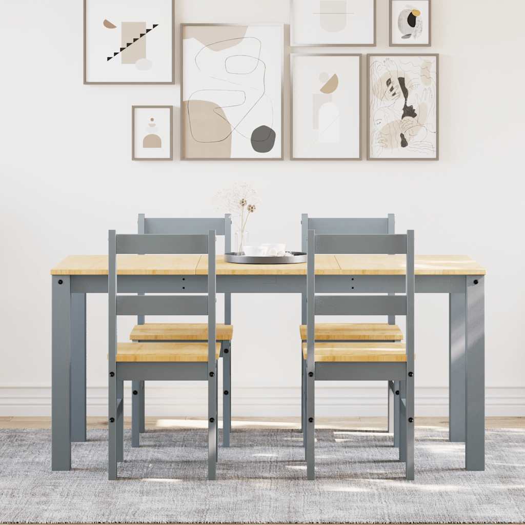 Set da Pranzo 5 pz Panama Grigio in Legno Massello di Pino - homemem39
