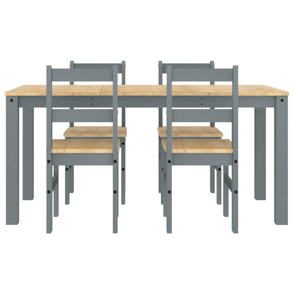 Set da Pranzo 5 pz Panama Grigio in Legno Massello di Pino - homemem39