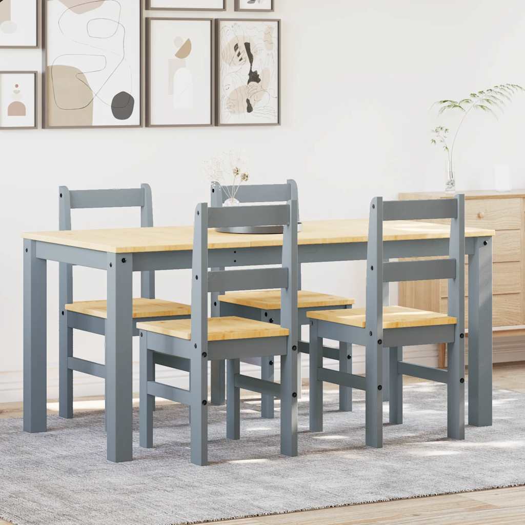Set da Pranzo 5 pz Panama Grigio in Legno Massello di Pino - homemem39