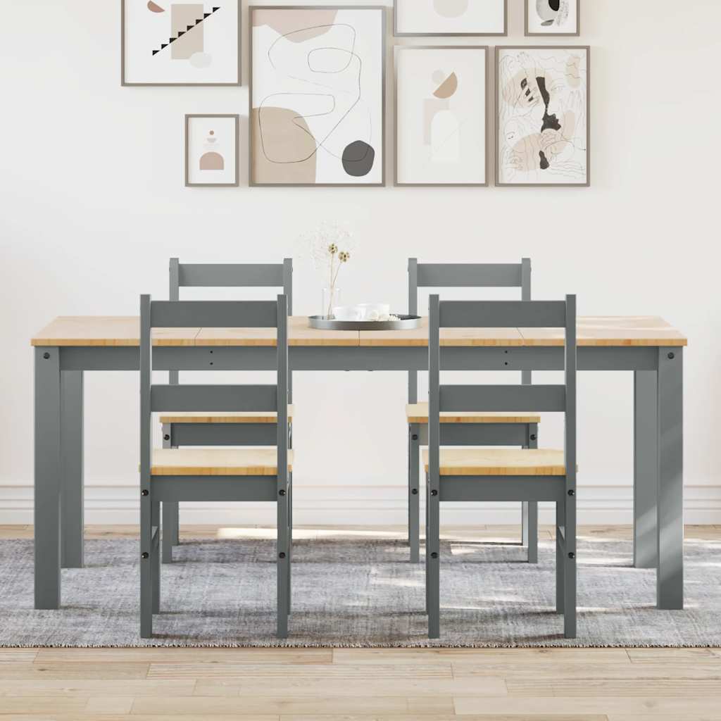 Set da Pranzo 5 pz Panama Grigio in Legno Massello di Pino - homemem39