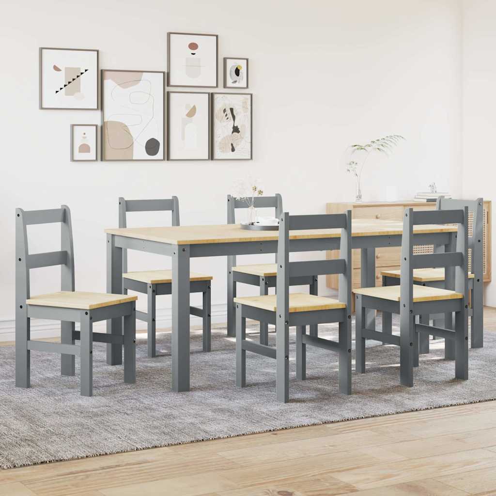 Set da Pranzo 7 pz Panama Grigio in Legno Massello di Pino - homemem39