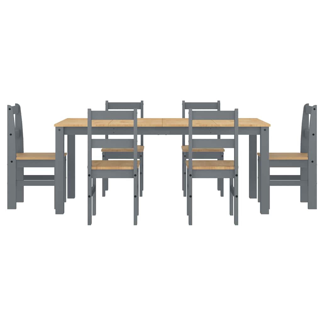 Set da Pranzo 7 pz Panama Grigio in Legno Massello di Pino - homemem39