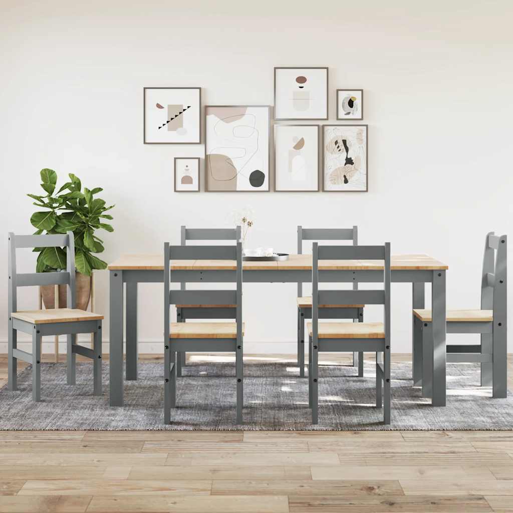 Set da Pranzo 7 pz Panama Grigio in Legno Massello di Pino - homemem39
