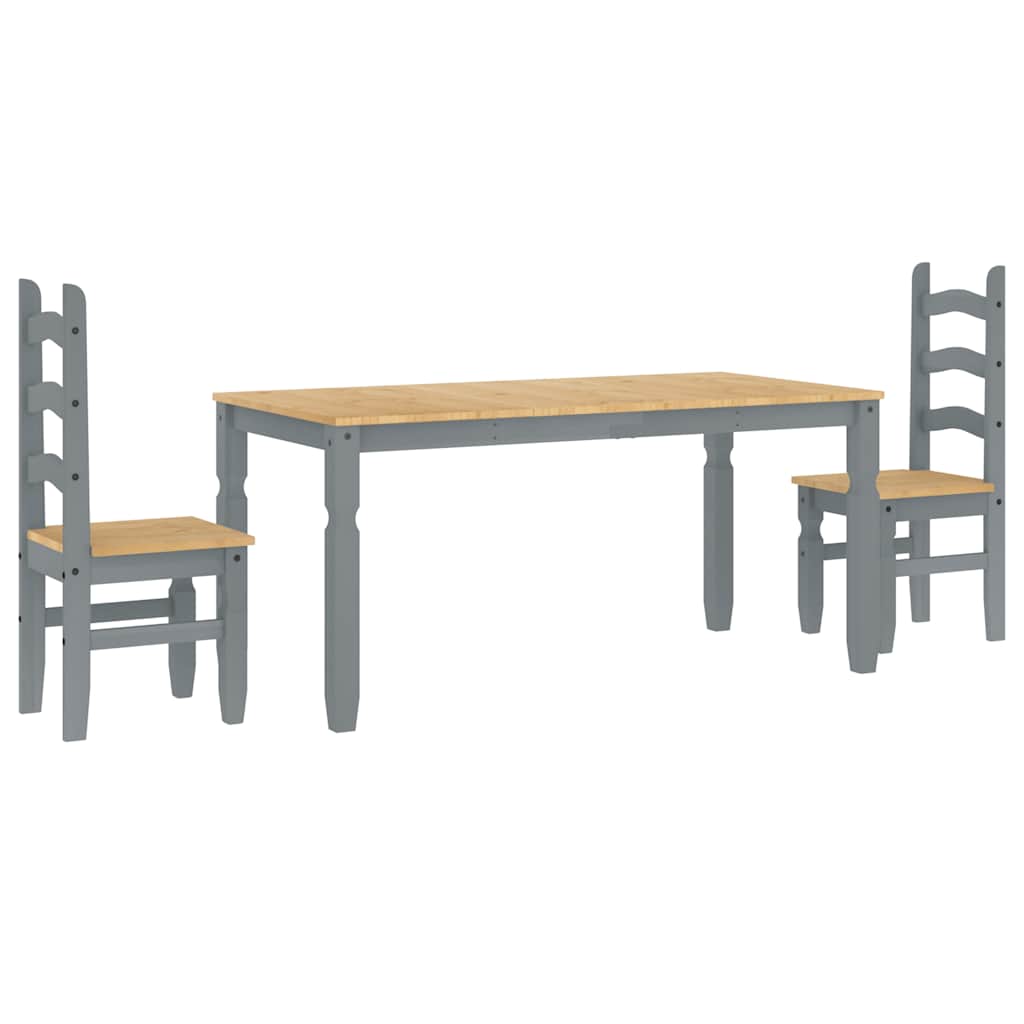 Set da Pranzo 3 pz Panama Grigio in Legno Massello di Pino - homemem39
