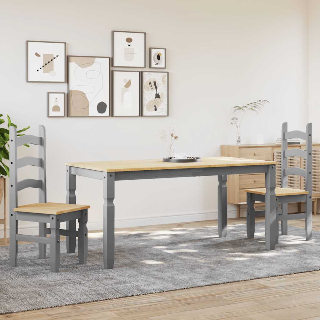 Set da Pranzo 3 pz Panama Grigio in Legno Massello di Pino - homemem39
