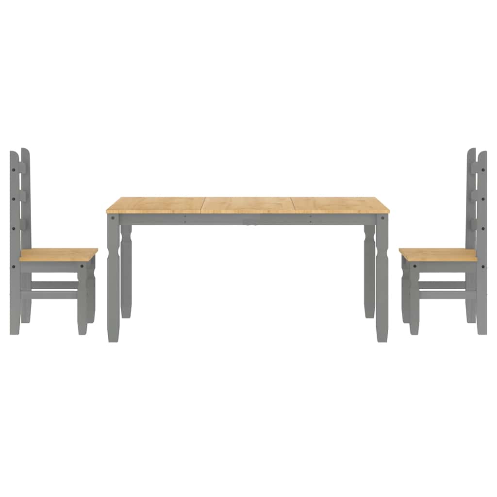Set da Pranzo 3 pz Panama Grigio in Legno Massello di Pino - homemem39