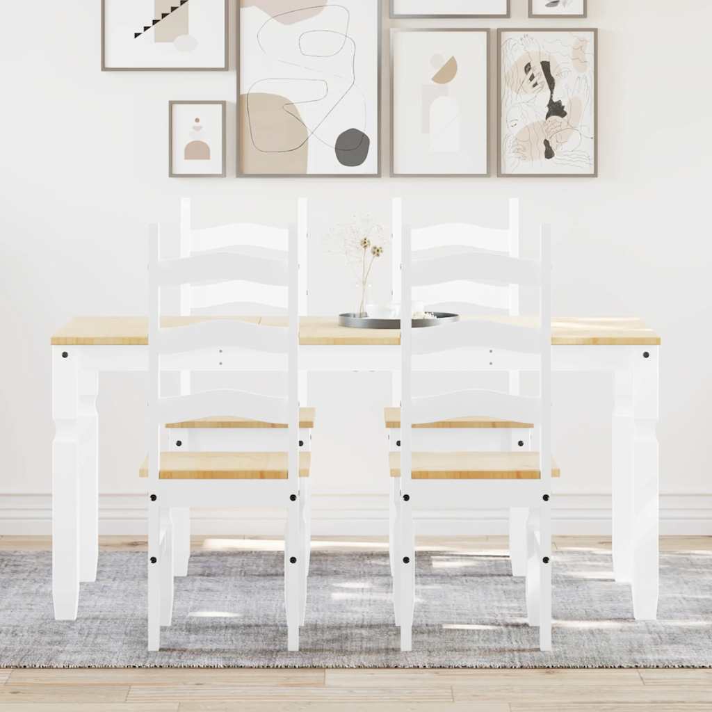 Set da Pranzo 5 pz Panama Bianco in Legno Massello di Pino - homemem39