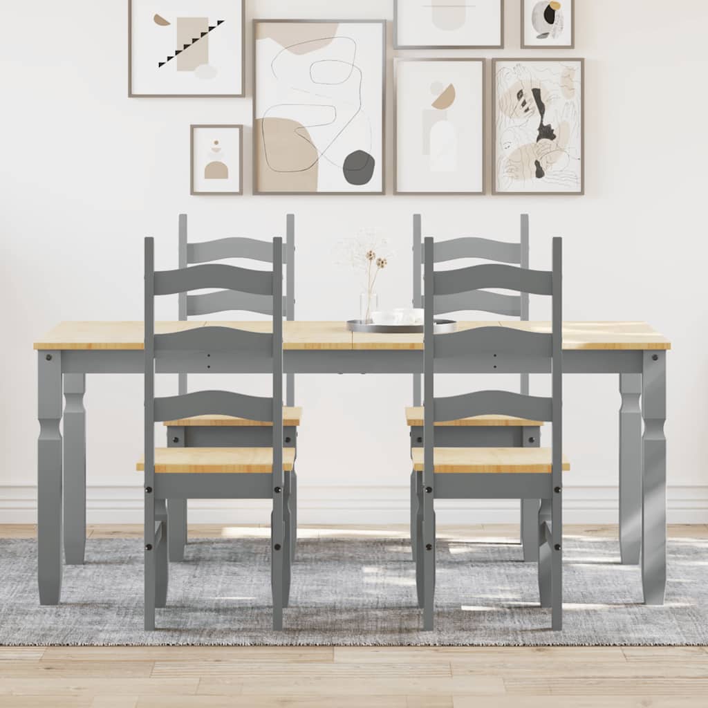 Set da Pranzo 5 pz Panama Grigio in Legno Massello di Pino - homemem39