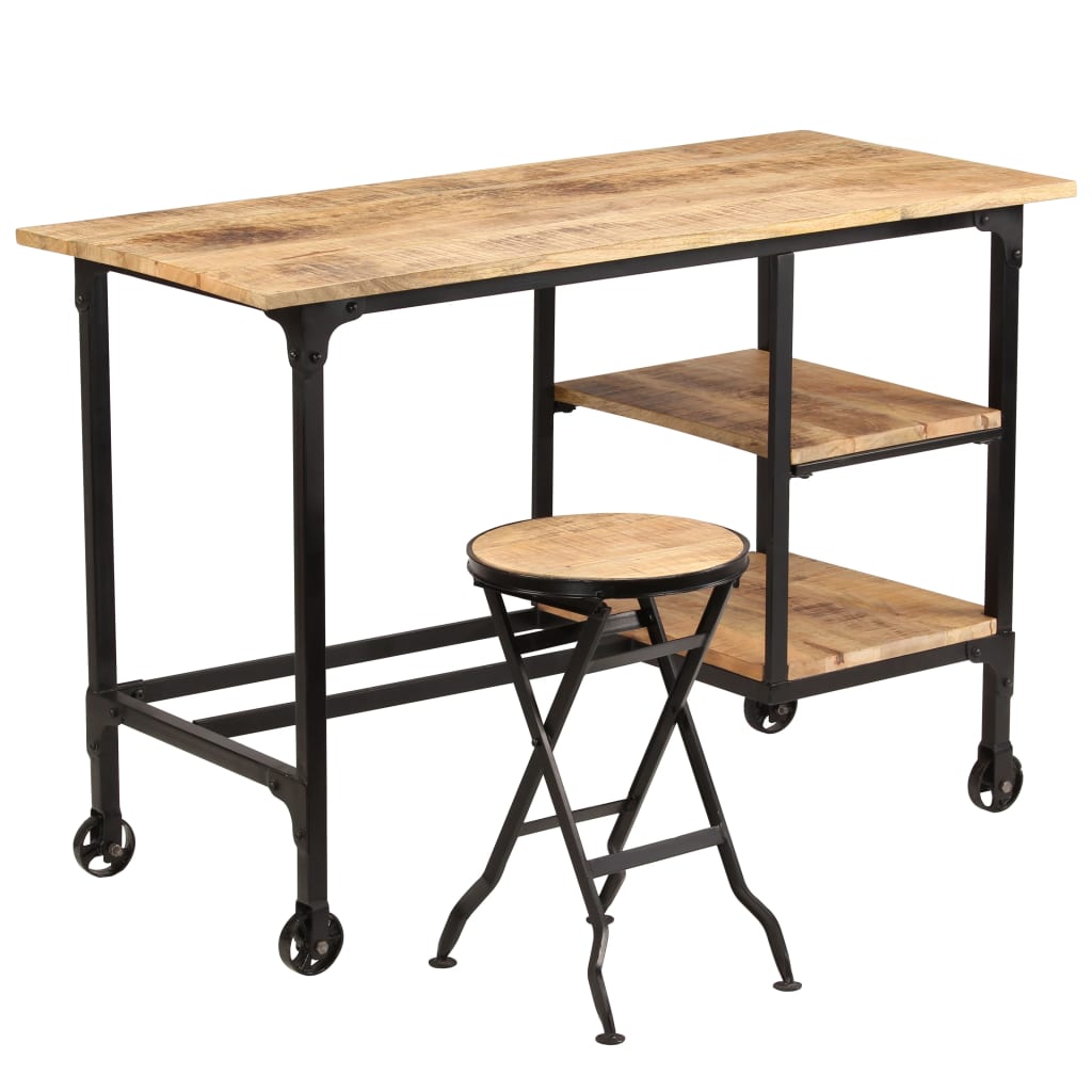 Scrivania con Sgabello Pieghevole in Legno di Mango 115x50x76cm - homemem39