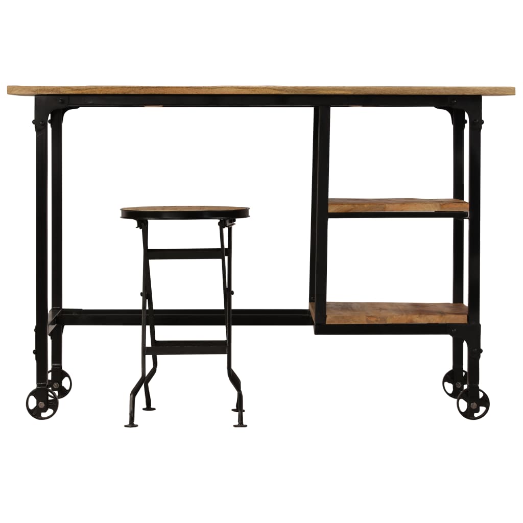 Scrivania con Sgabello Pieghevole in Legno di Mango 115x50x76cm - homemem39