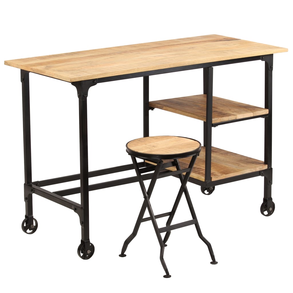 Scrivania con Sgabello Pieghevole in Legno di Mango 115x50x76cm - homemem39