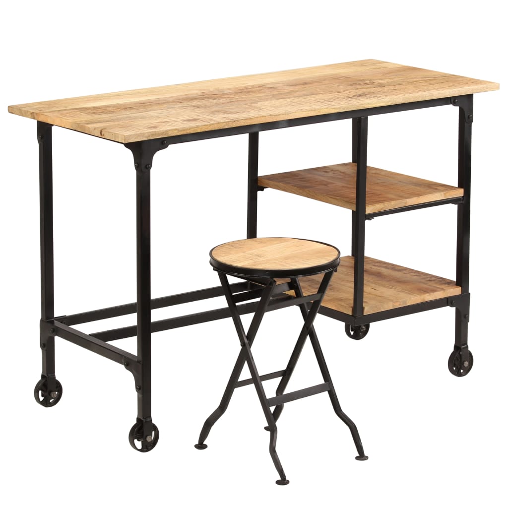 Scrivania con Sgabello Pieghevole in Legno di Mango 115x50x76cm - homemem39