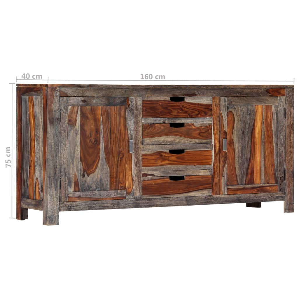 Credenza Grigia 160x40x75 cm Legno Massello di Sheesham - homemem39