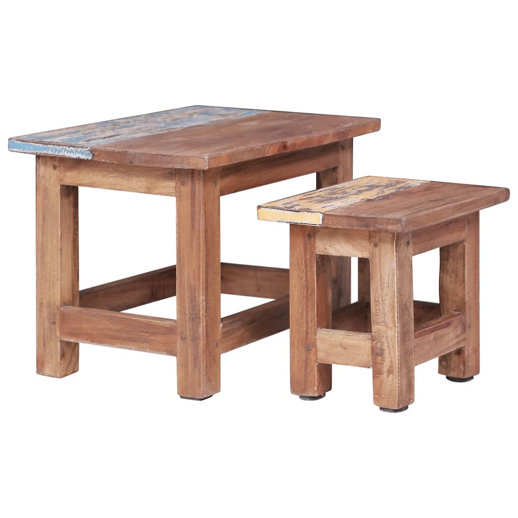 Tavolini Impilabili 2 pz in Legno Massello di Recupero - homemem39