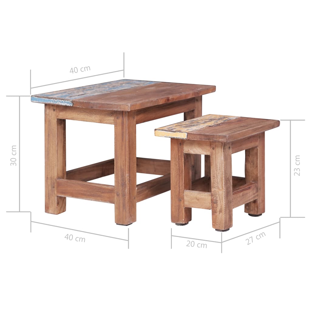 Tavolini Impilabili 2 pz in Legno Massello di Recupero - homemem39