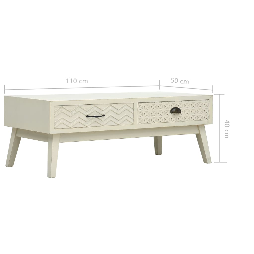 Tavolino Caffè 2 Cassetti Intagliati Grigio 110x50x40cm Legno - homemem39