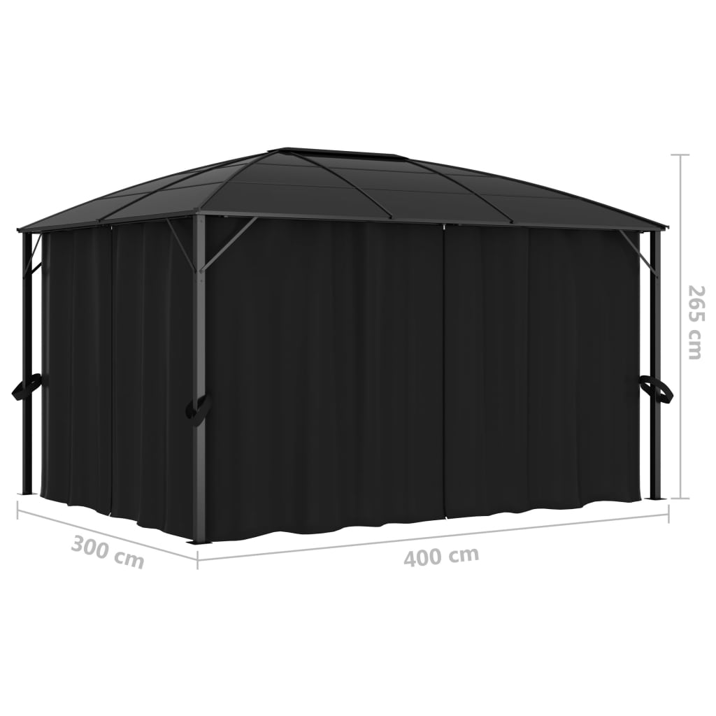 Gazebo con Tende 400x300x265 cm Antracite - homemem39