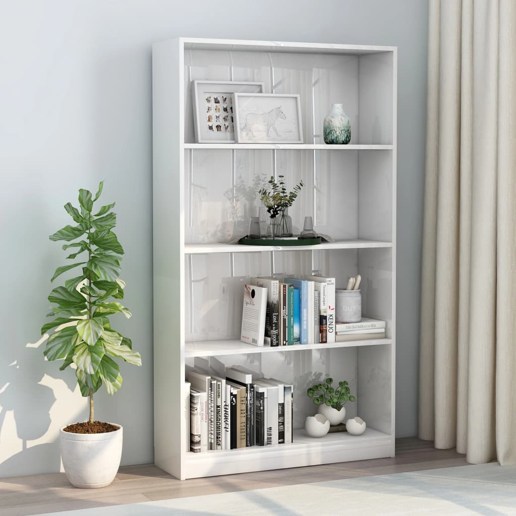 Libreria a 4 Ripiani Bianco Lucido 80x24x142 cm in Truciolato - homemem39