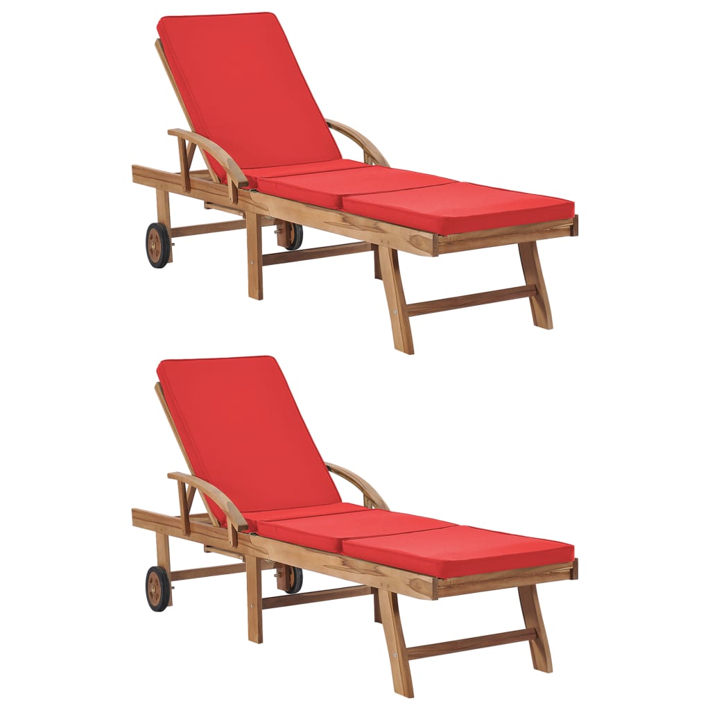 Lettini Prendisole con Cuscini 2 pz in Legno di Teak Rosso - homemem39
