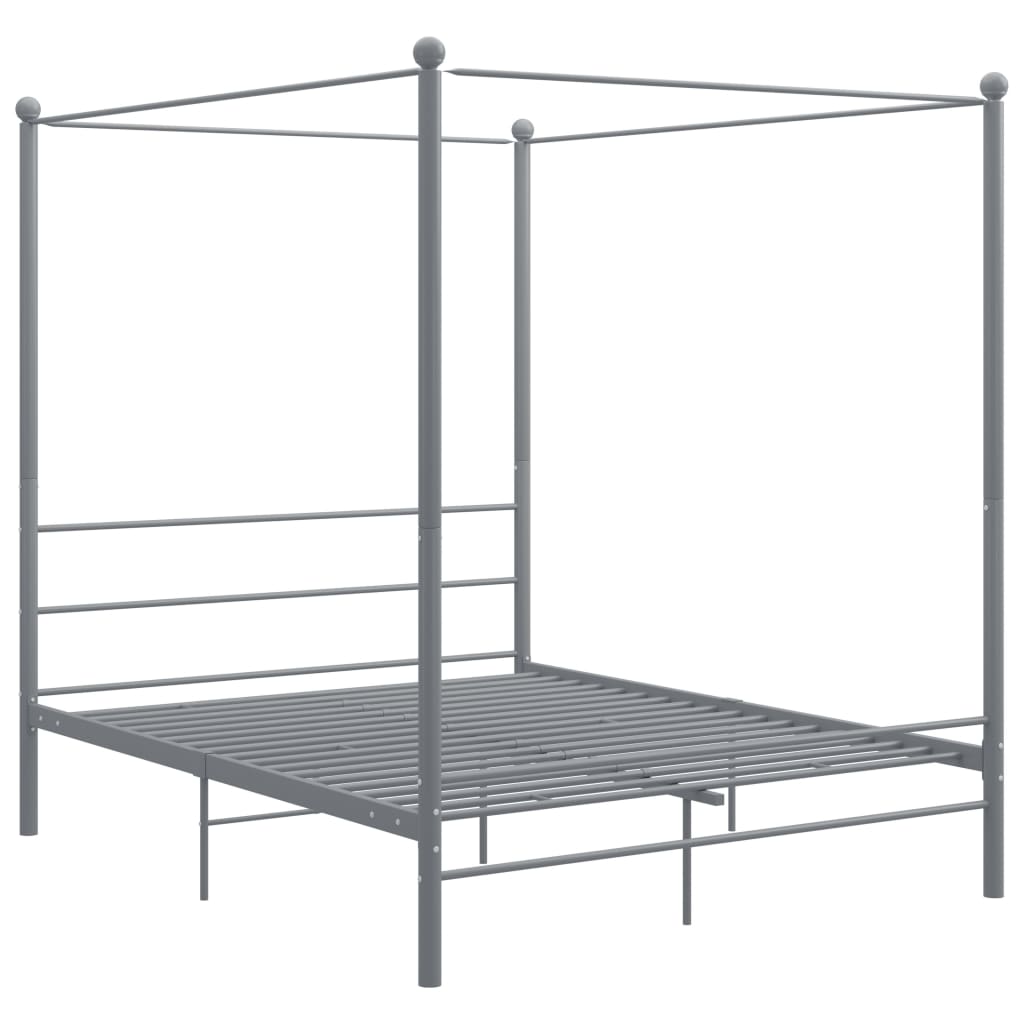 Letto a Baldacchino Grigio in Metallo 160x200 cm - homemem39