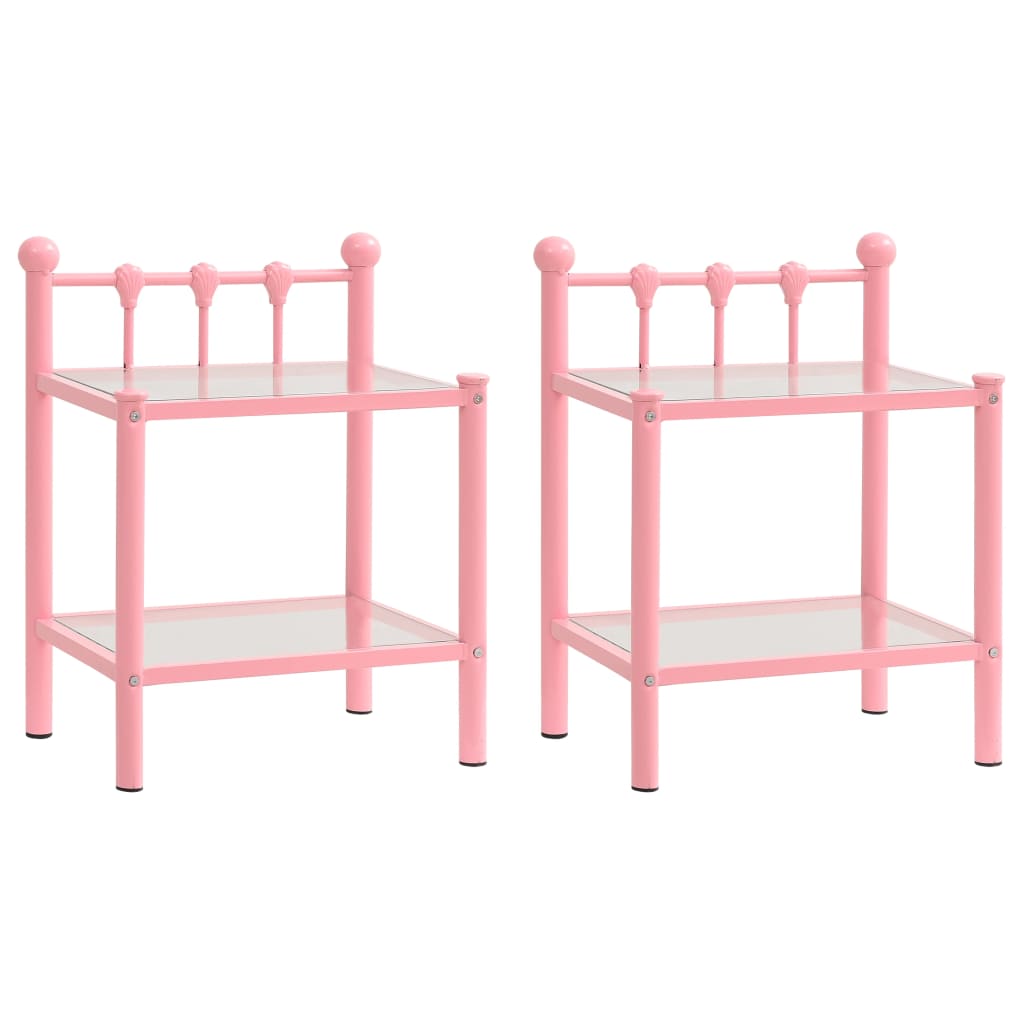 Comodini 2 pz Rosa e Trasparente in Metallo e Vetro - homemem39