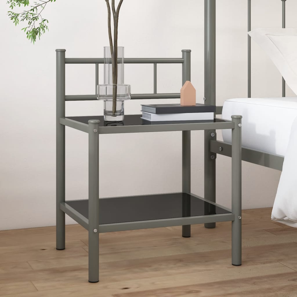 Comodino Grigio e Nero 45x34,5x60,5 cm in Metallo e Vetro - homemem39