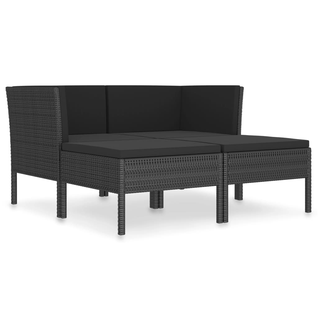 Set Divani da Giardino 4 pz con Cuscini in Polyrattan Nero - homemem39