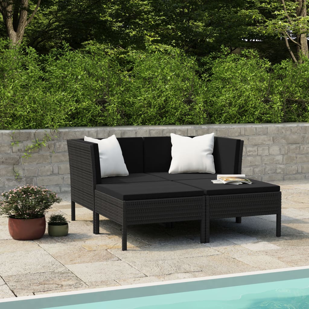 Set Divani da Giardino 4 pz con Cuscini in Polyrattan Nero - homemem39