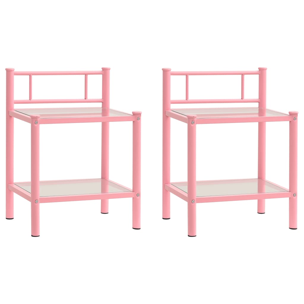 Comodini 2 pz Rosa e Trasparente in Metallo e Vetro - homemem39
